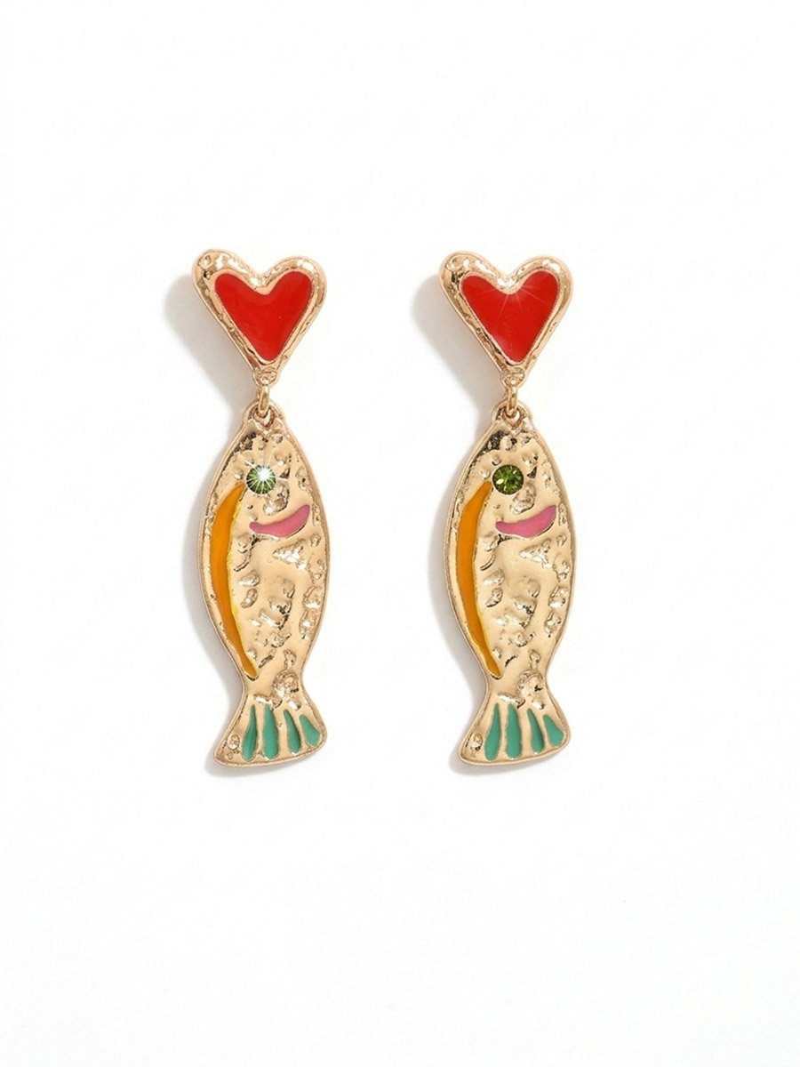 Fish and Heart Stud Earrings