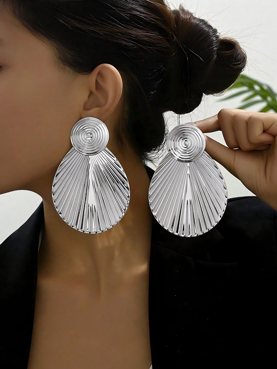 Silver Oversized Fan Drop Earrings