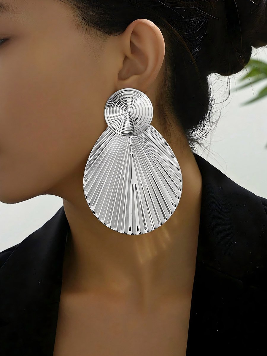 Silver Oversized Fan Drop Earrings
