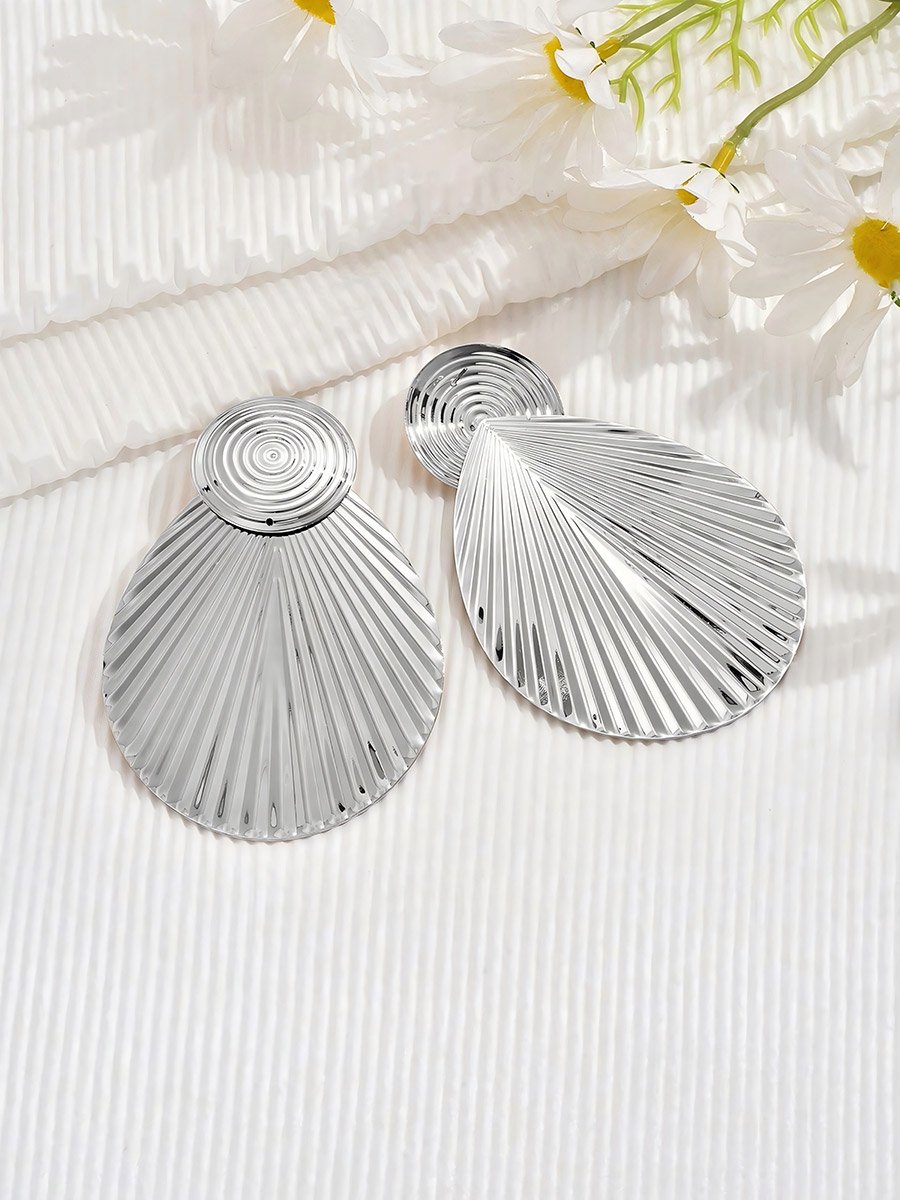 Silver Oversized Fan Drop Earrings