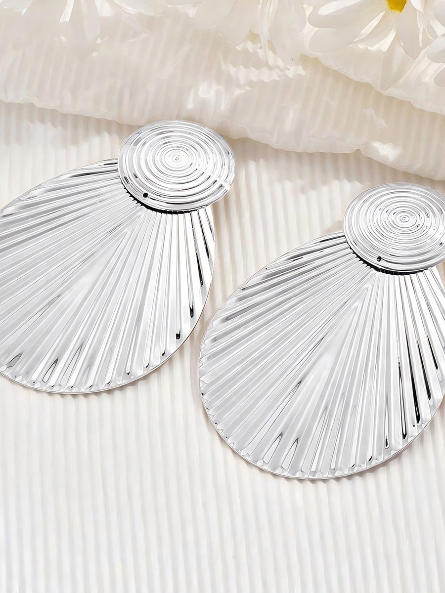 Silver Oversized Fan Drop Earrings