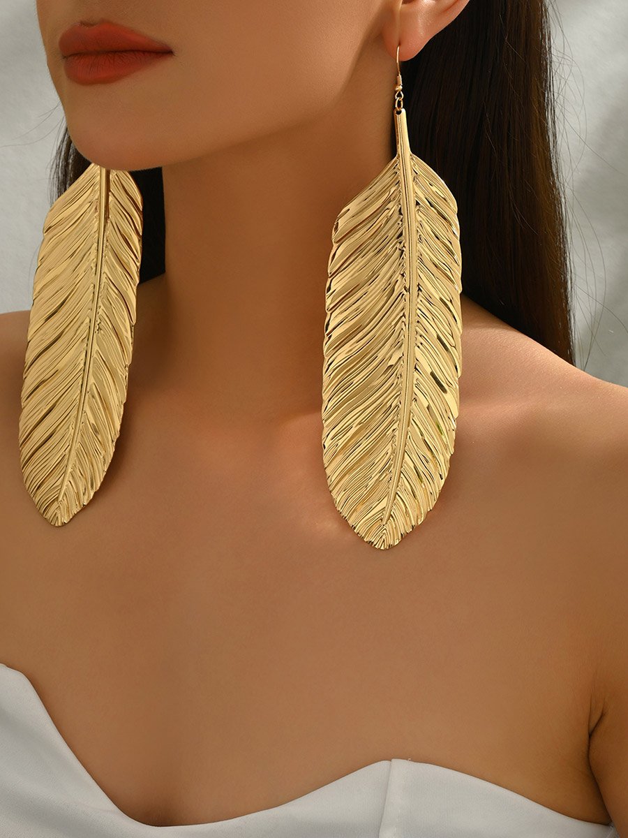 Textured Feather Leaf Drop Earrings
