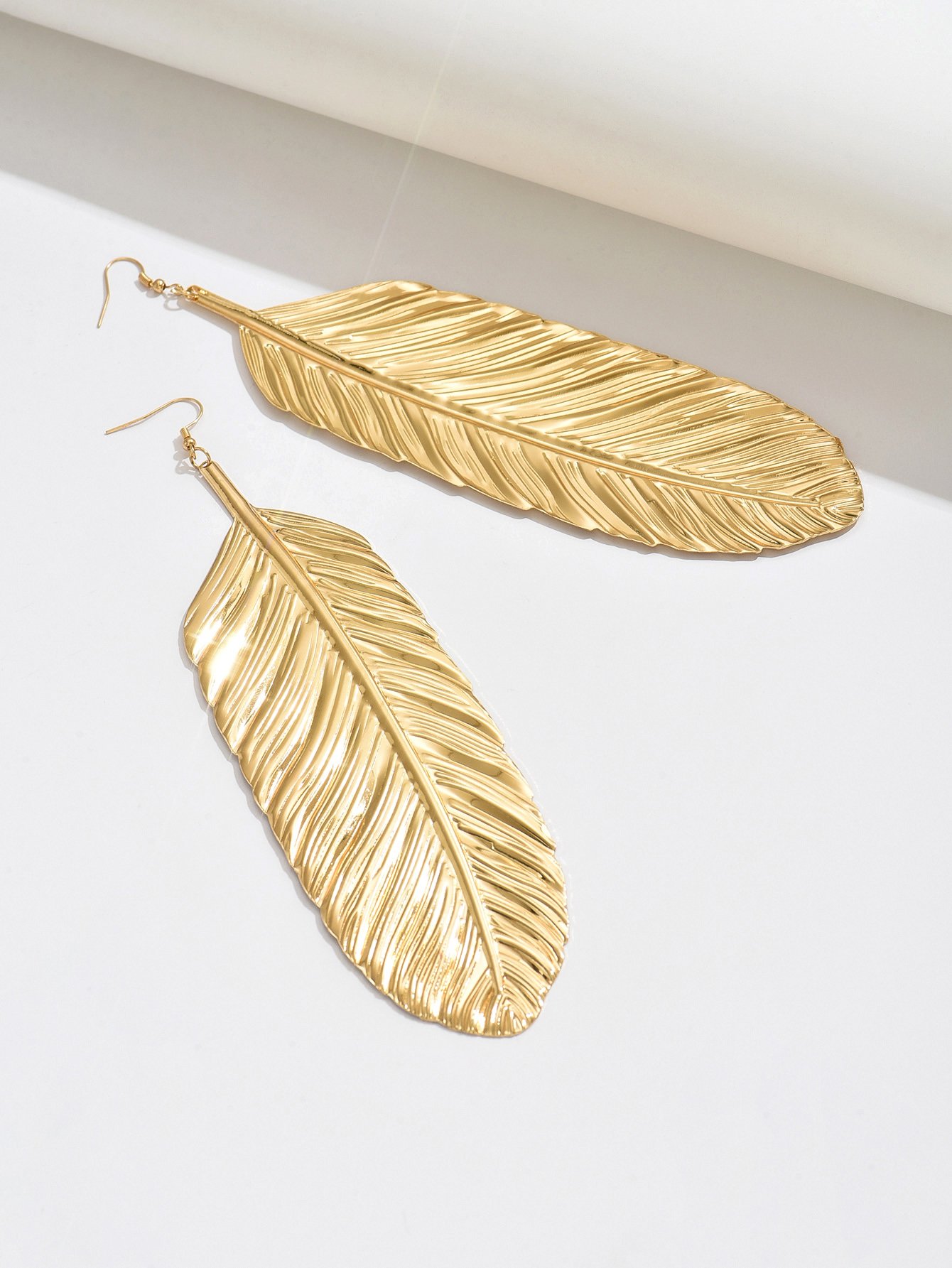 Textured Feather Leaf Drop Earrings