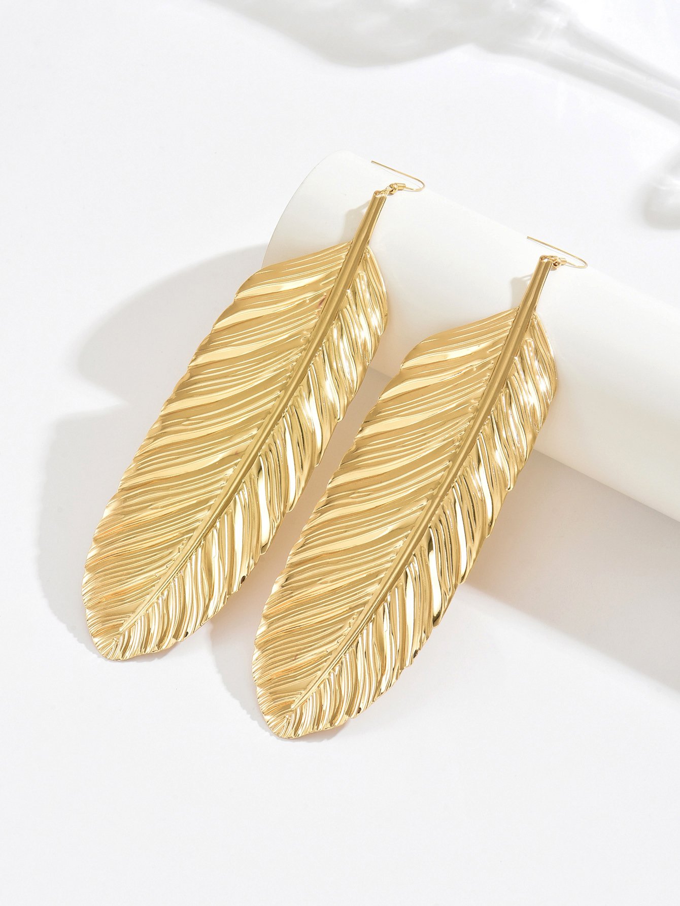 Textured Feather Leaf Drop Earrings