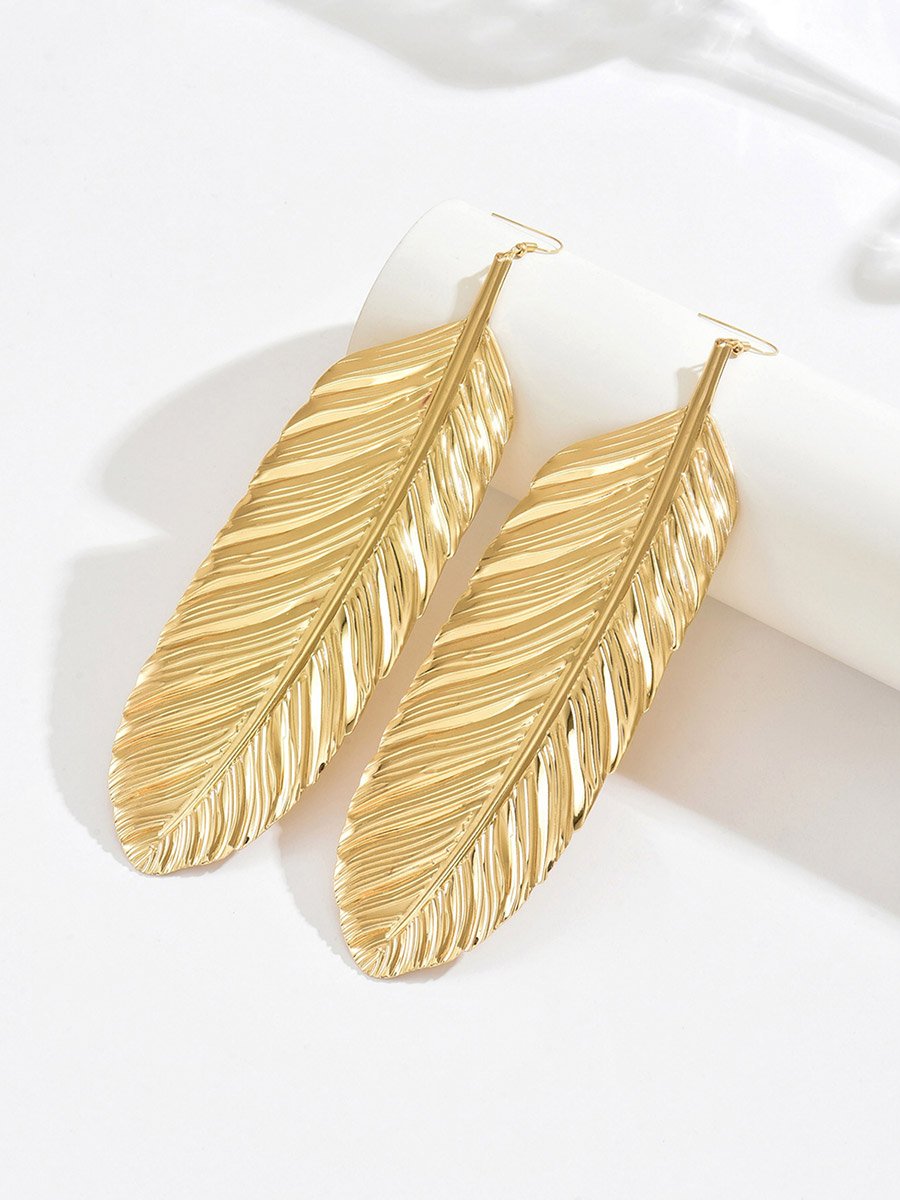 Textured Feather Leaf Drop Earrings