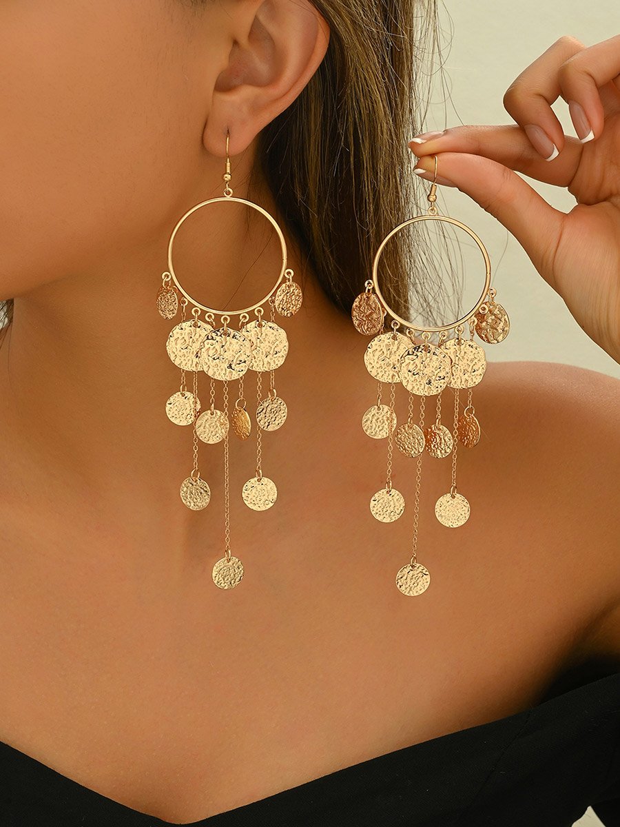 Round Geometric Tassels Earring