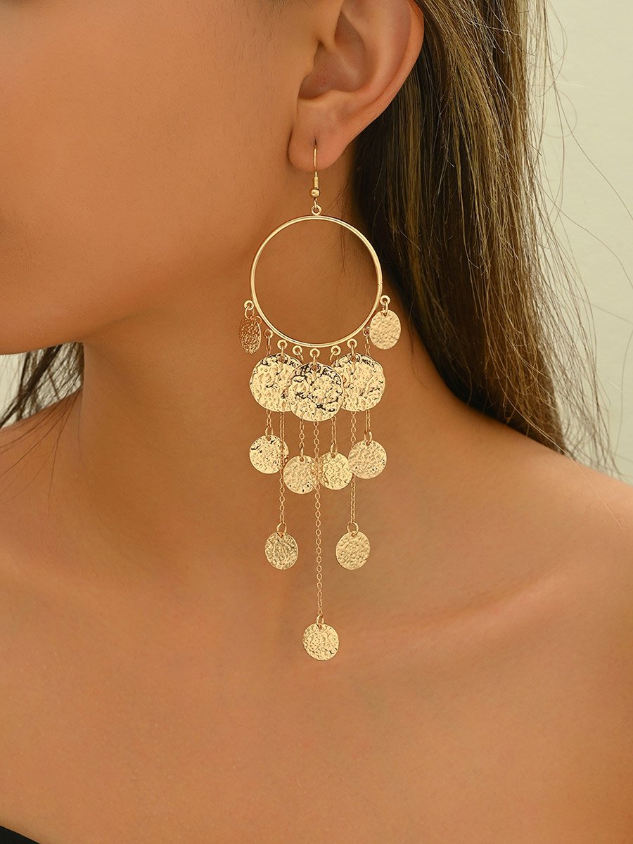 Round Geometric Tassels Earring