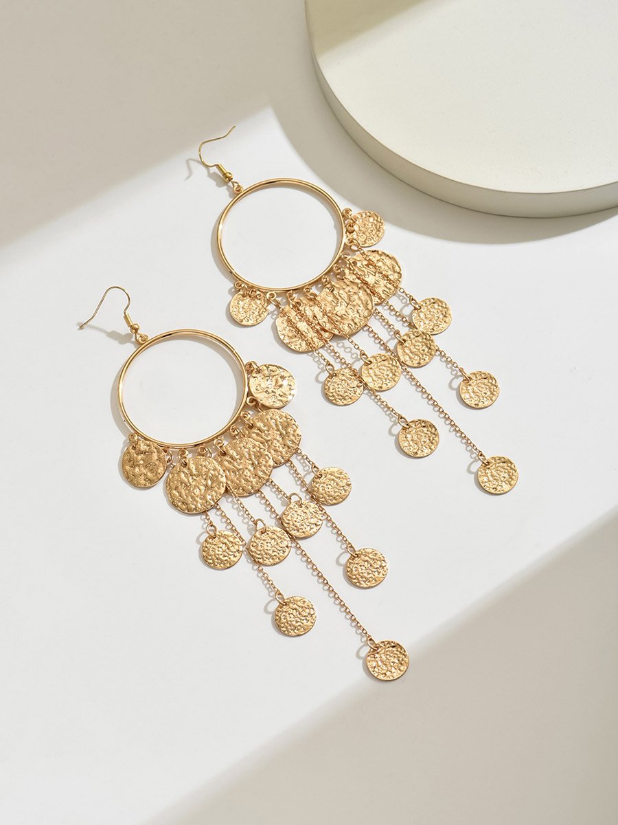 Round Geometric Tassels Earring