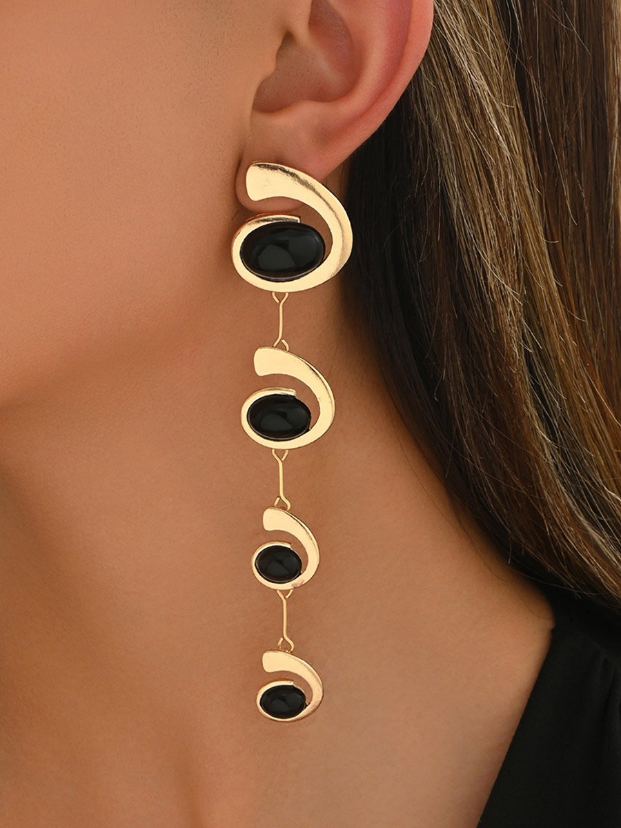 Geometric Snail-Inlaid Oval Dangle Earrings
