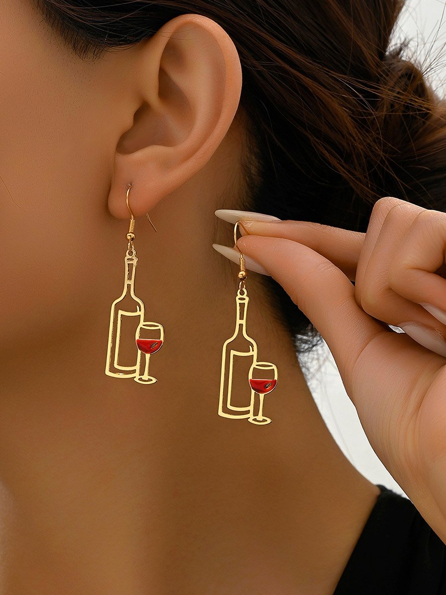 Gold Wine Bottle Dangle Earrings