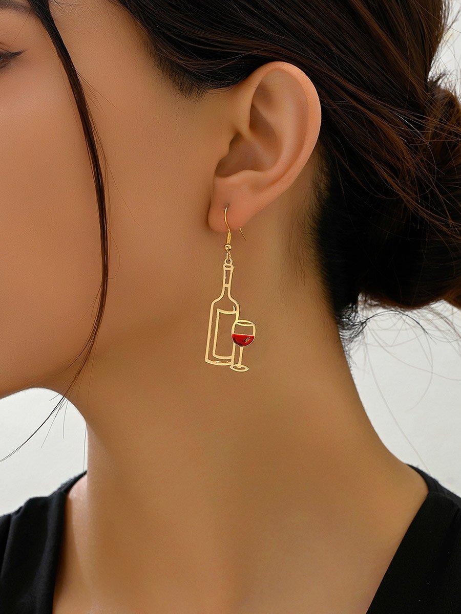 Gold Wine Bottle Dangle Earrings