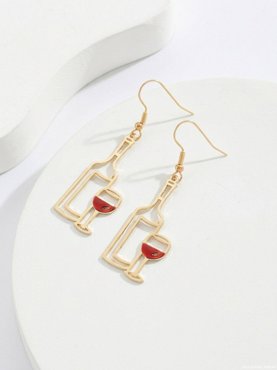 Gold Wine Bottle Dangle Earrings