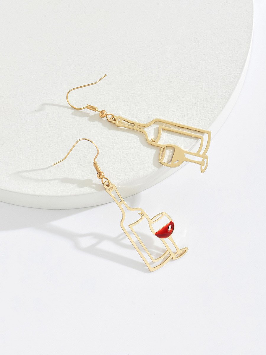 Gold Wine Bottle Dangle Earrings