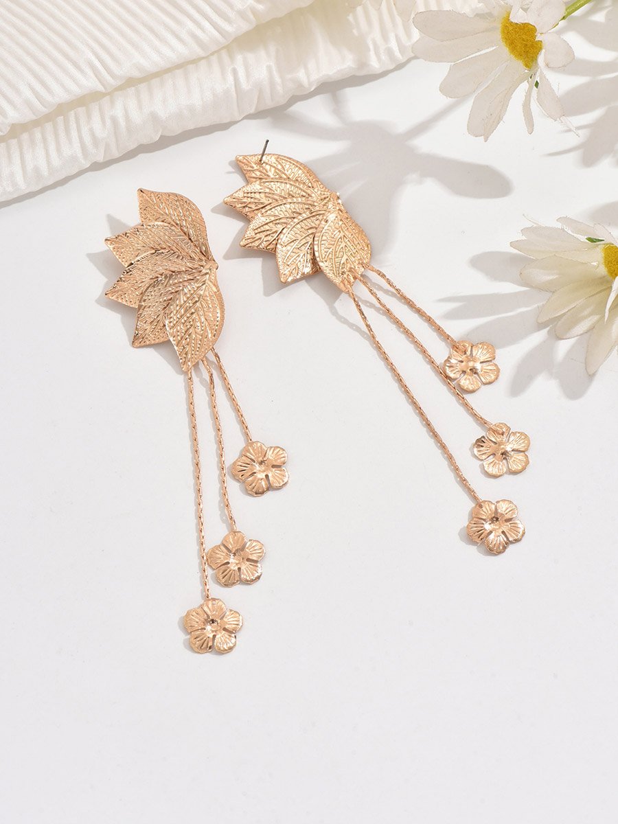 Leaf and Flower Tassel Earrings