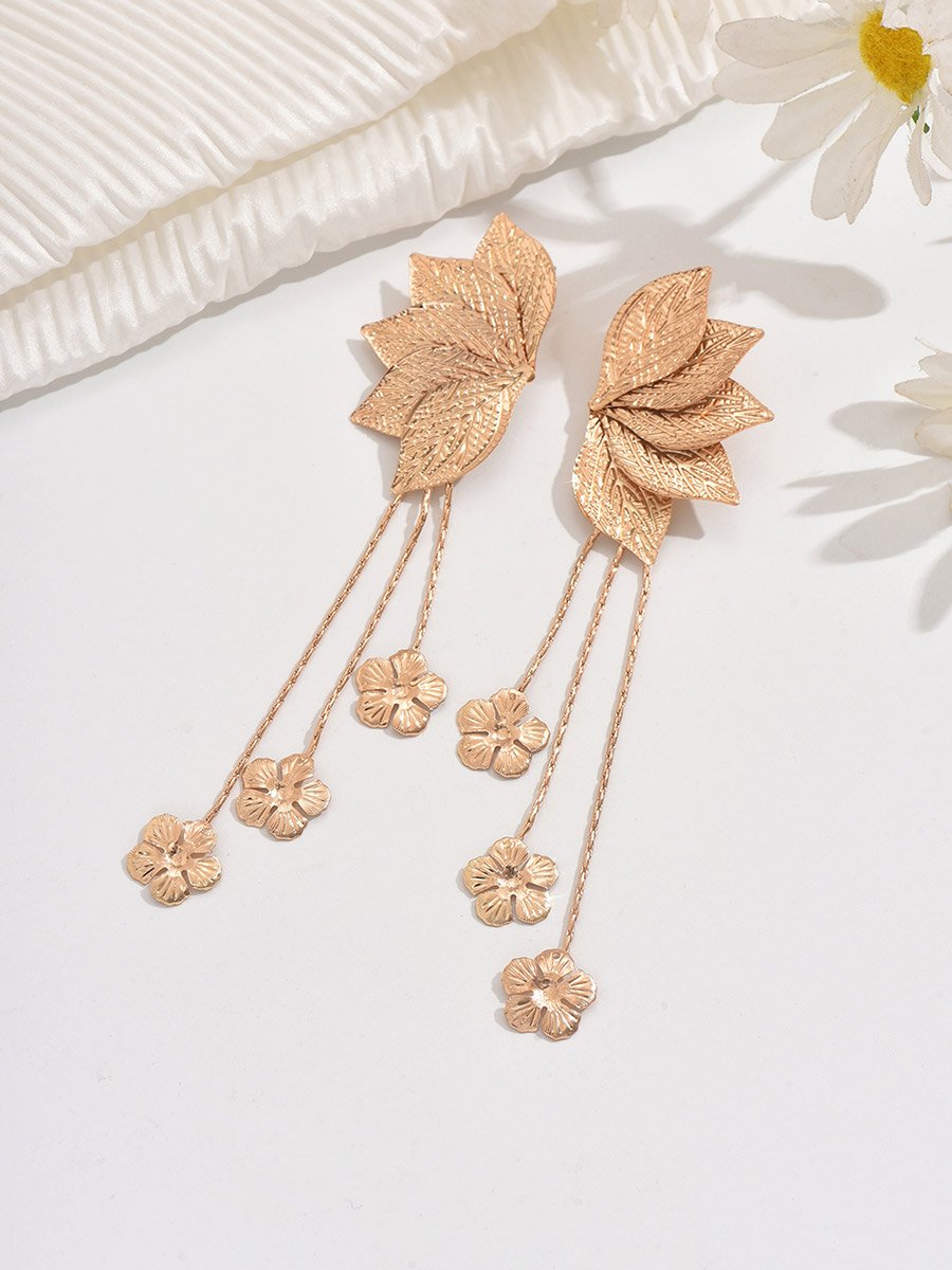 Leaf and Flower Tassel Earrings