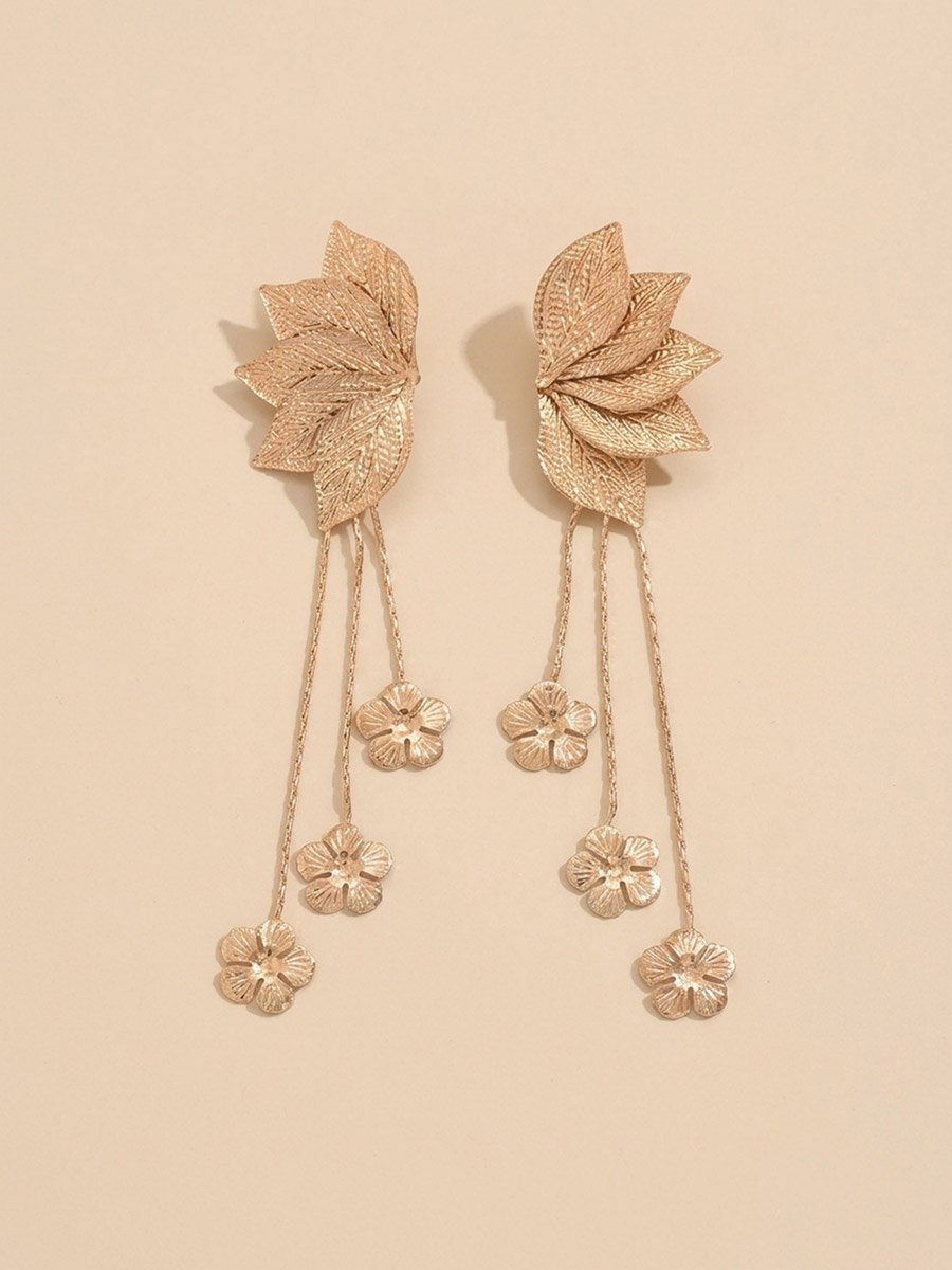 Leaf and Flower Tassel Earrings