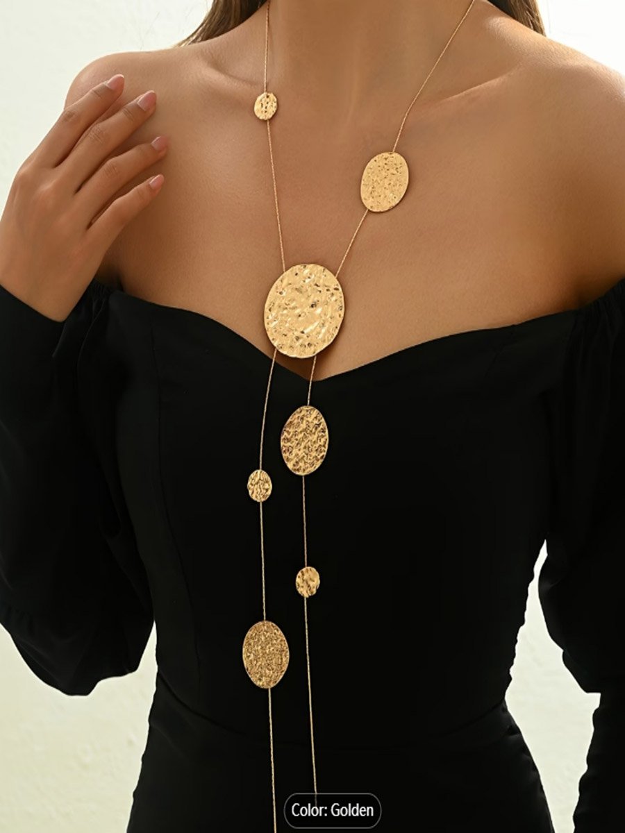 Round Disc Geometric Long Tassel Necklace