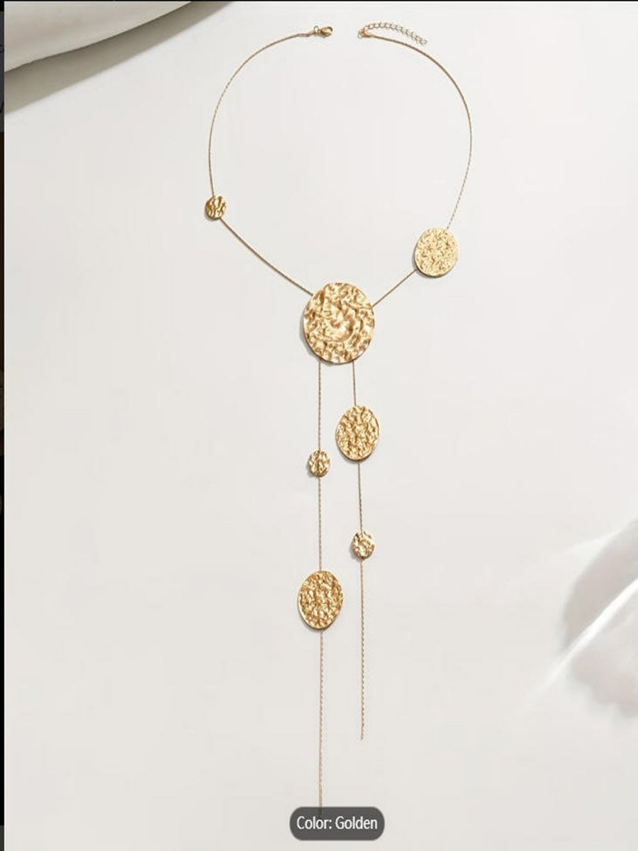 Round Disc Geometric Long Tassel Necklace