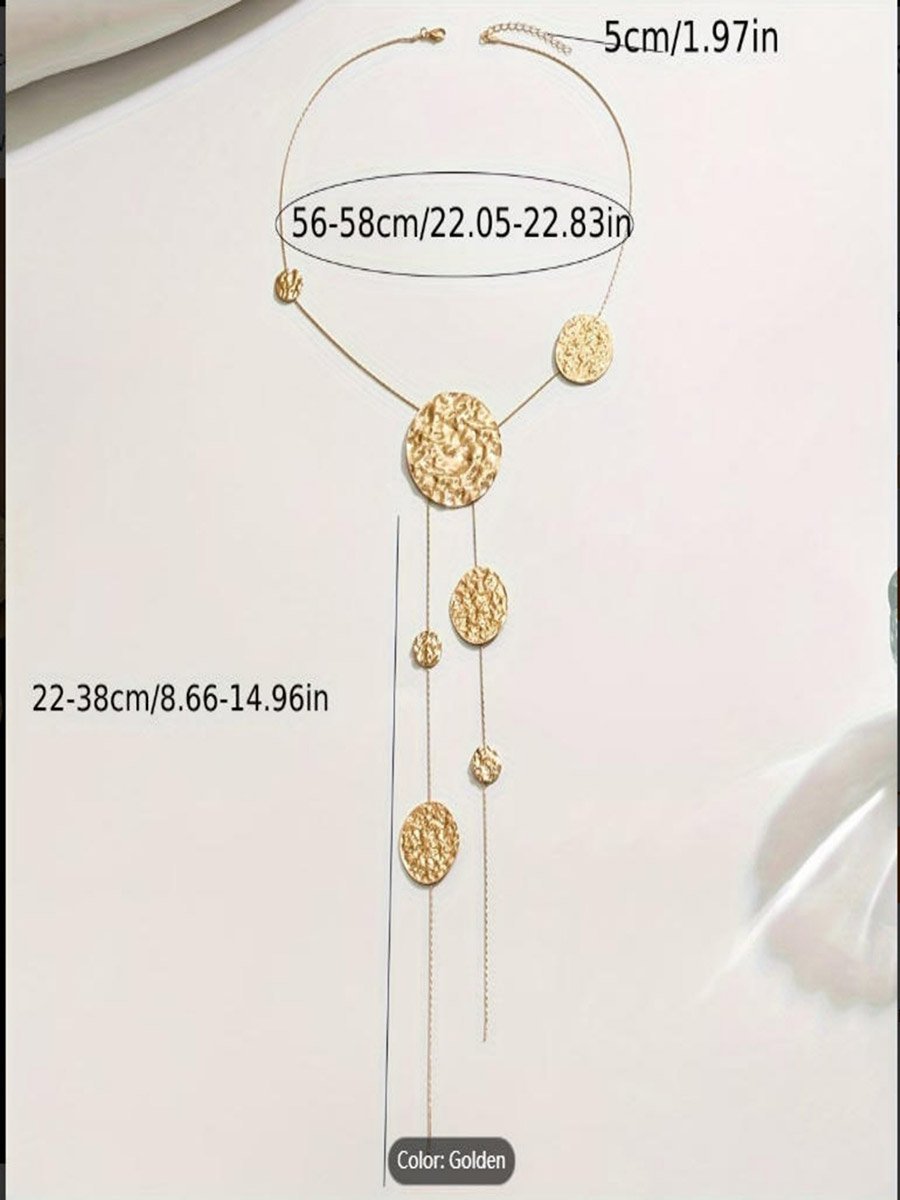 Round Disc Geometric Long Tassel Necklace