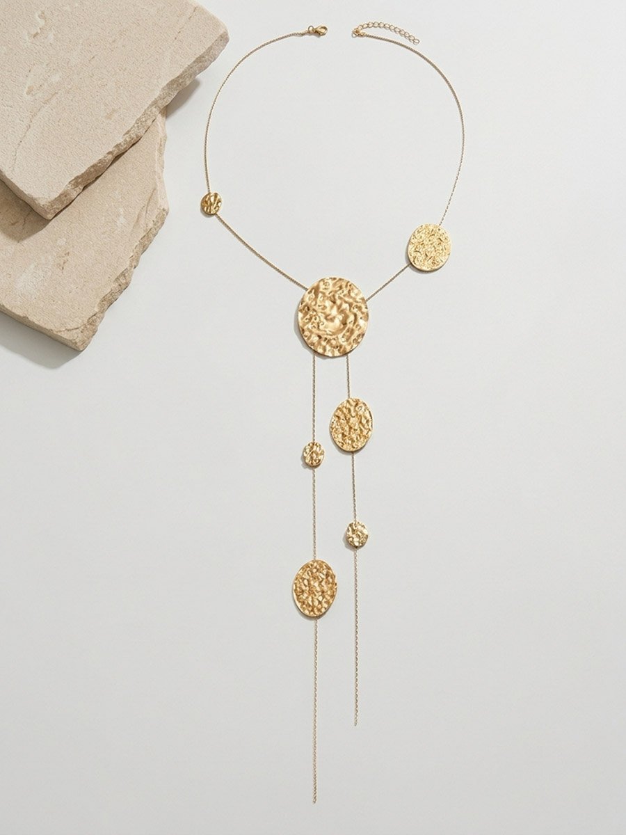 Round Disc Geometric Long Tassel Necklace