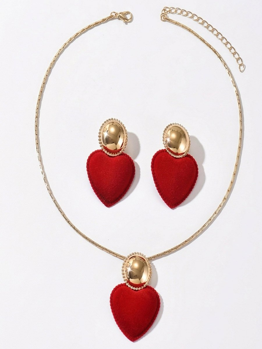Red Heart Pendant Necklace with Earrings Set