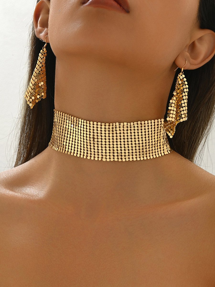 Gold Mesh Choker and Earrings Set