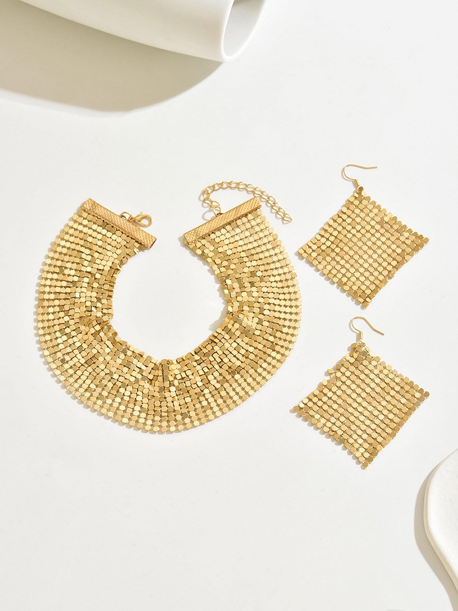 Gold Mesh Choker and Earrings Set