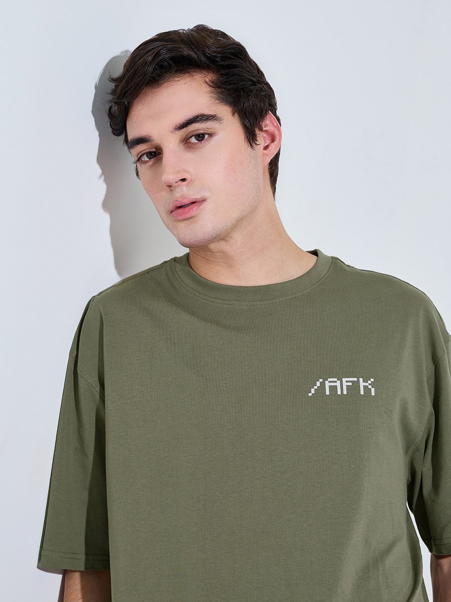 Olive Graphic Print Crew Neck T-Shirt