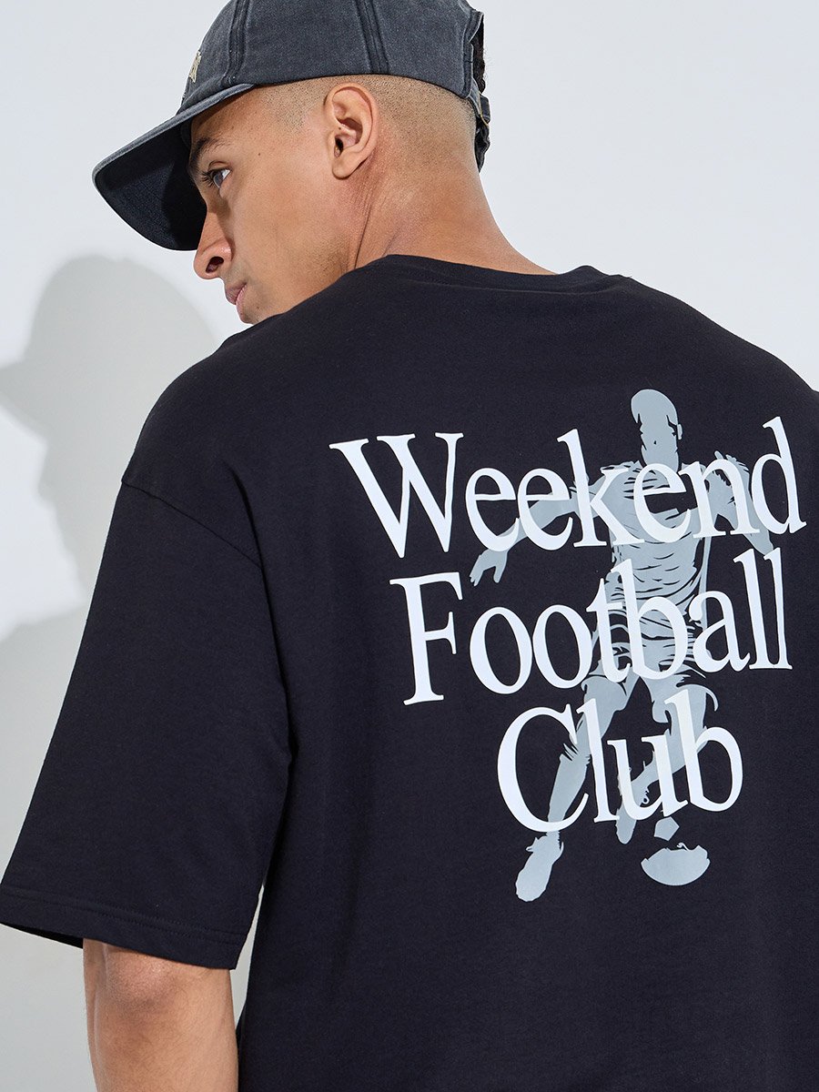 Men Black Graphic Print Oversized T-Shirt