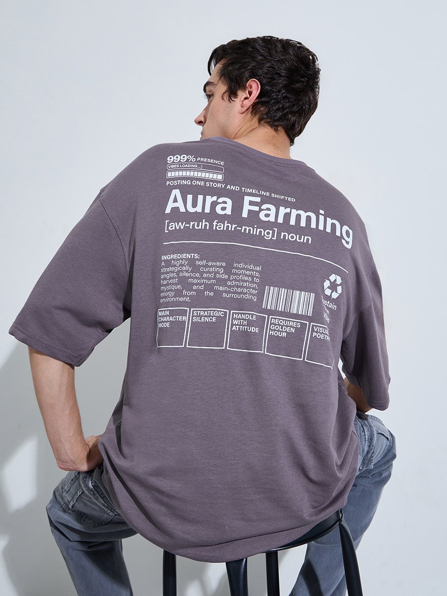 Men Oversized Text Print Cotton Terry T-Shirt