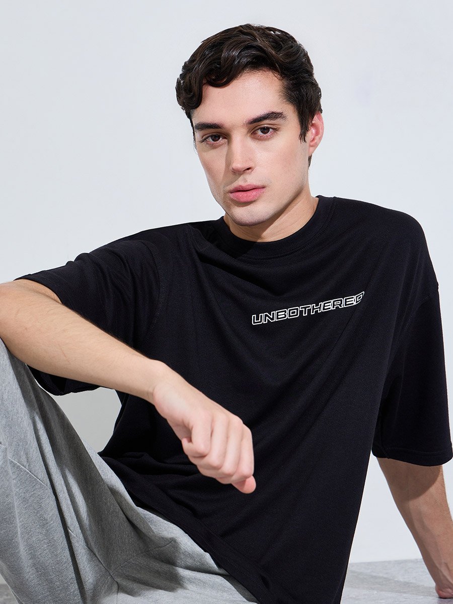Black HD Graphic Print Oversized T-Shirt