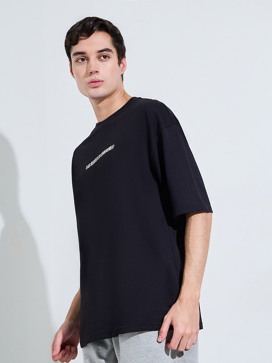 Black HD Graphic Print Oversized T-Shirt