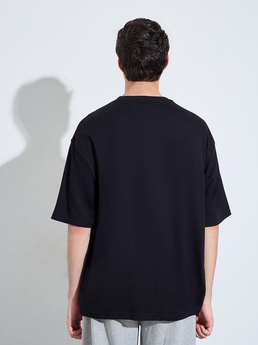 Black HD Graphic Print Oversized T-Shirt