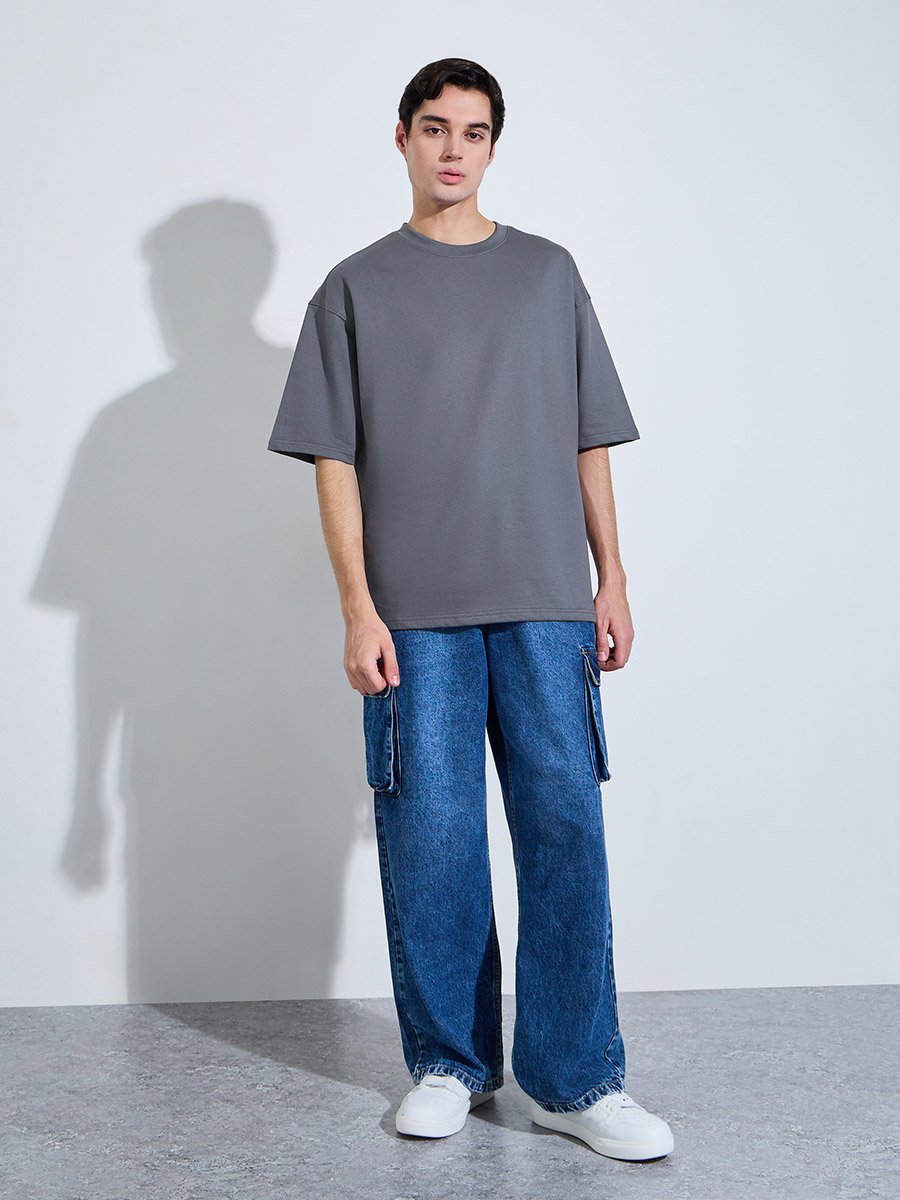 Men Oversized Back Typographic Print Terry T-Shirt