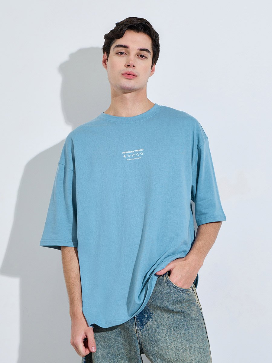 Men Oversized Text Print Terry T-Shirt