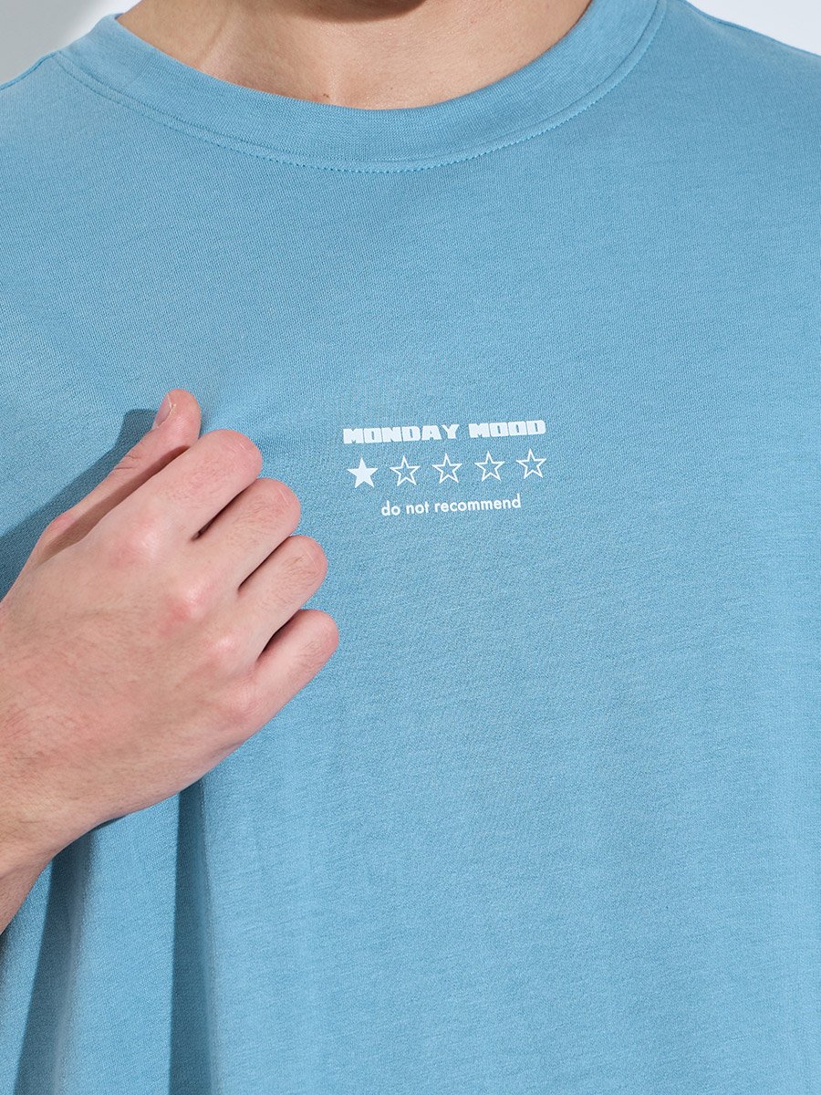Men Oversized Text Print Terry T-Shirt
