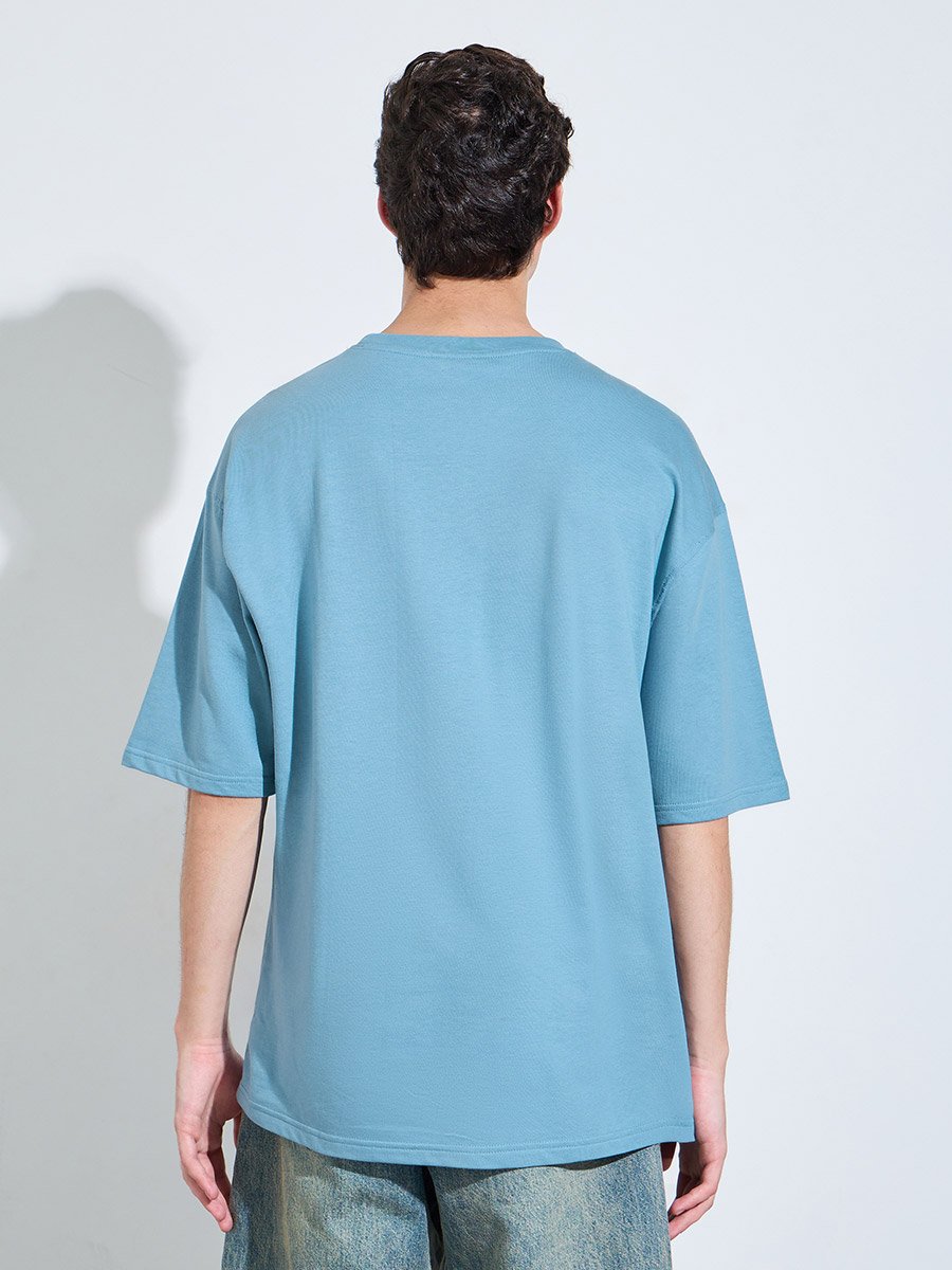 Men Oversized Text Print Terry T-Shirt