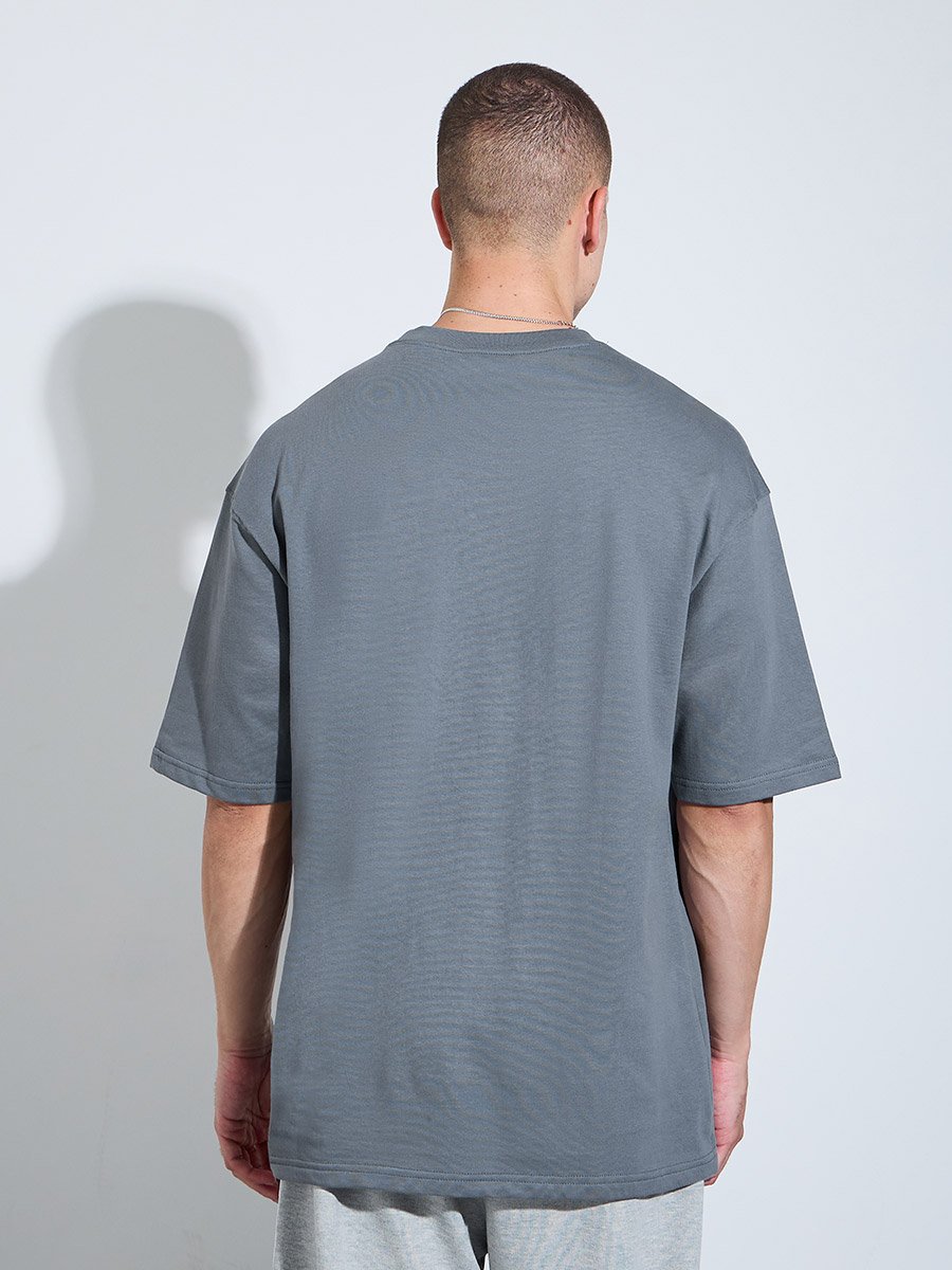 Men Grey Graphic Print Oversized T-Shirt