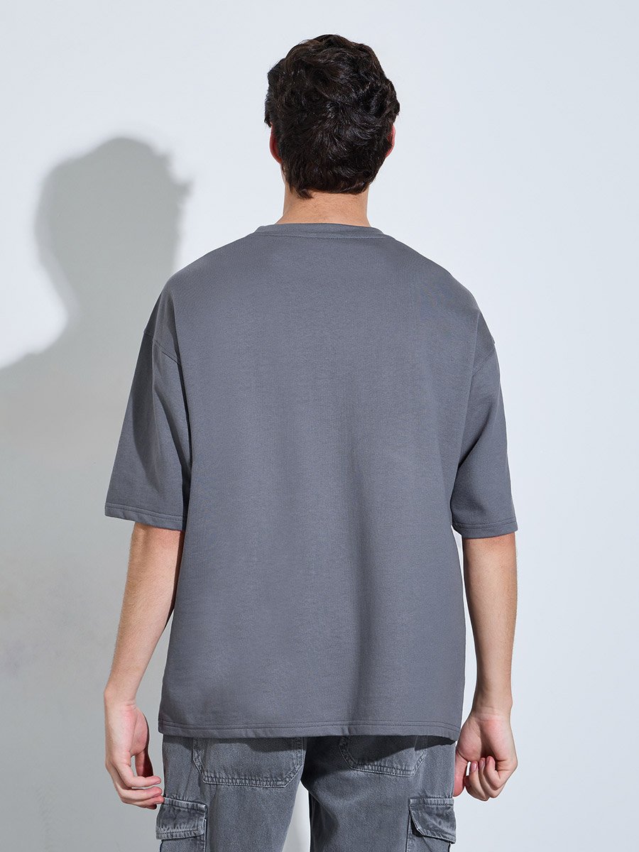 Grey Graphic Print Crew Neck Oversized T-Shirt