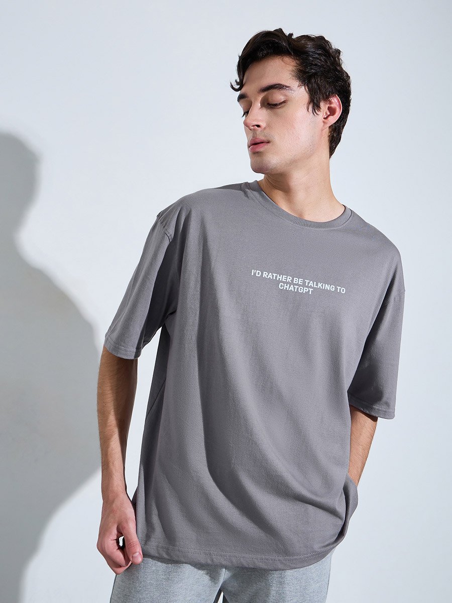 Grey Graphic Print Oversized T-Shirt