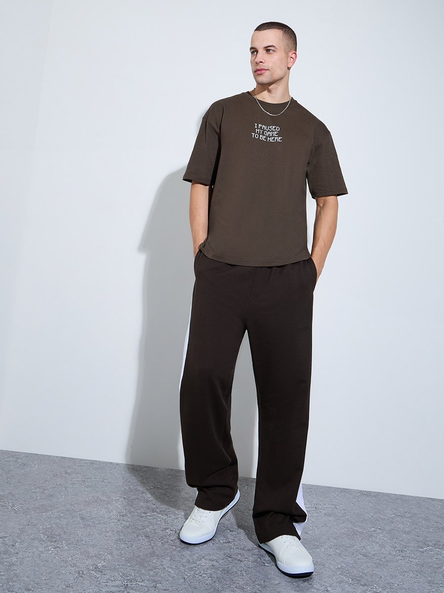 Men Brown Graphic Print Oversized T-Shirt