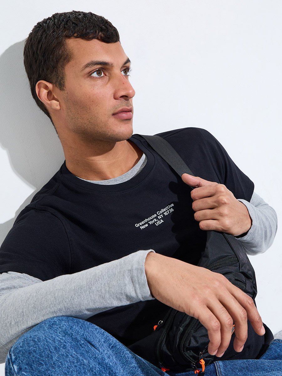 Men Black Text Print Regular Fit Jersey T-Shirt