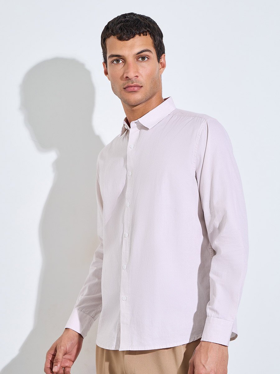 Pink Checked Long Sleeves Regular Fit Shirt
