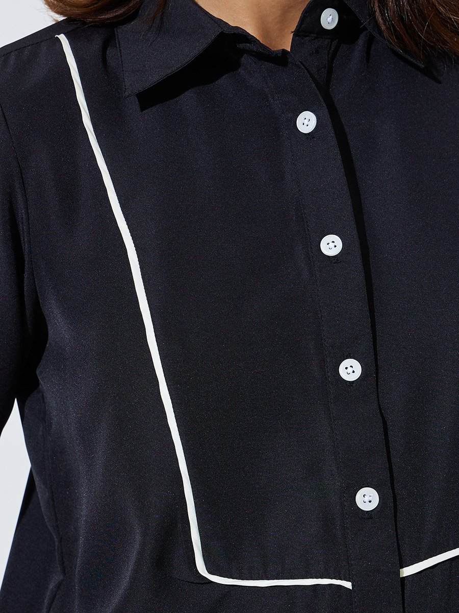 Black Long Sleeve Shirt with Piping Detail
