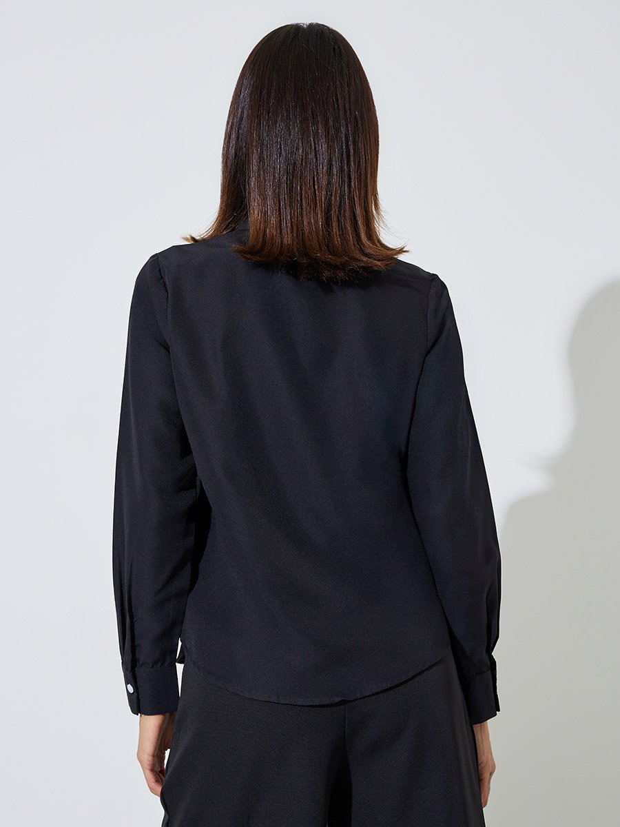 Black Long Sleeve Shirt with Piping Detail