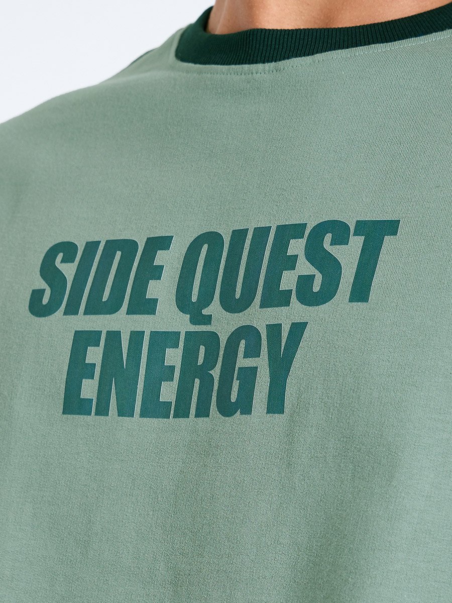 Men Green Oversized Front Print Ringer Terry T-Shirt