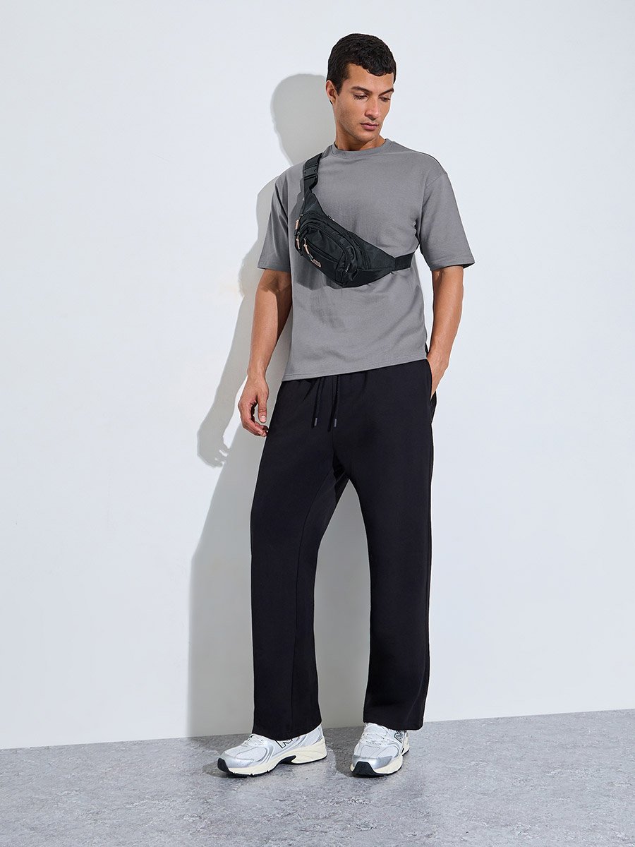 Men Grey Oversized Back Graphic Print Terry T-Shirt