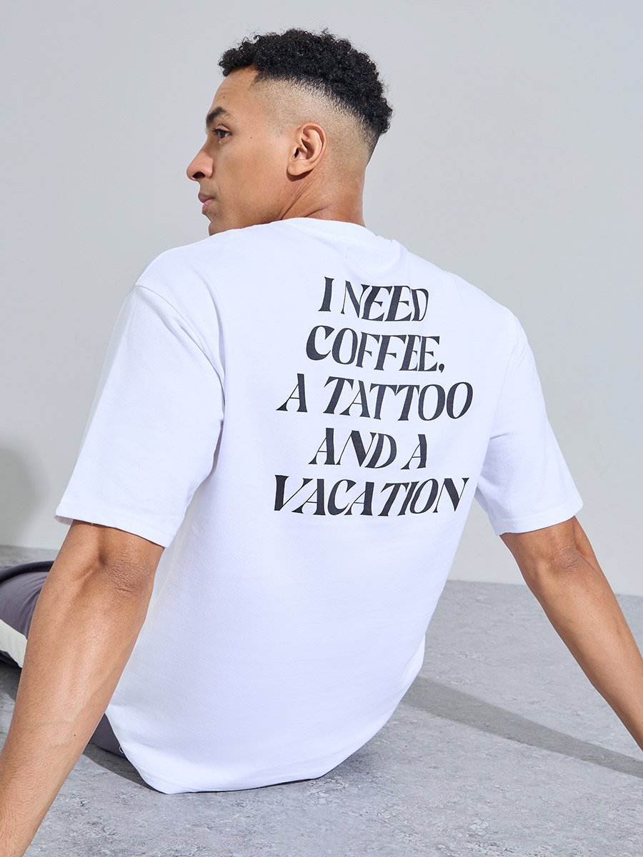 Men White Oversized Back Slogan Print Terry T-Shirt