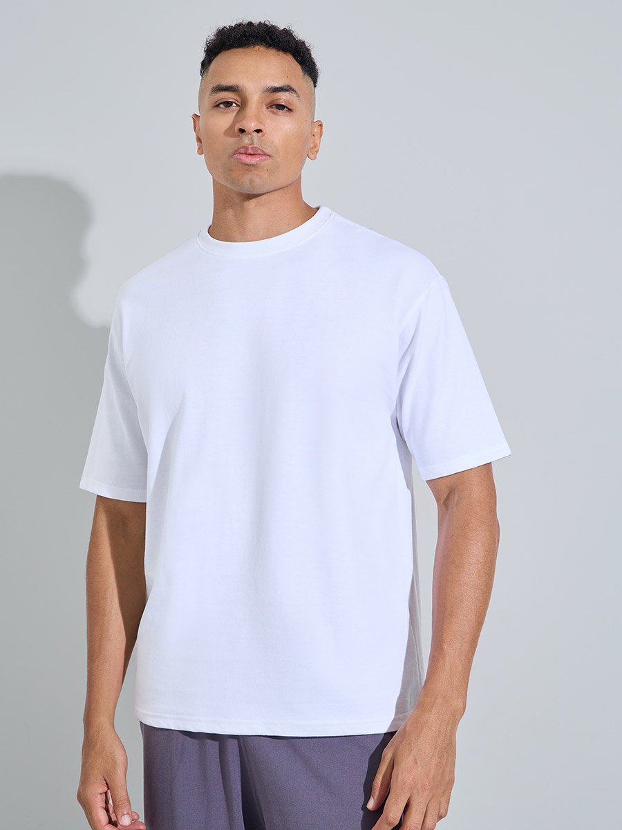 Men White Oversized Back Slogan Print Terry T-Shirt