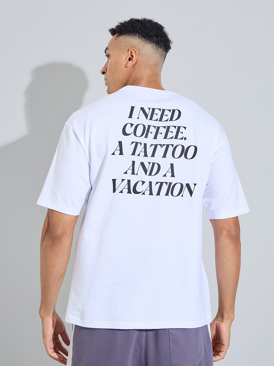 Men White Oversized Back Slogan Print Terry T-Shirt